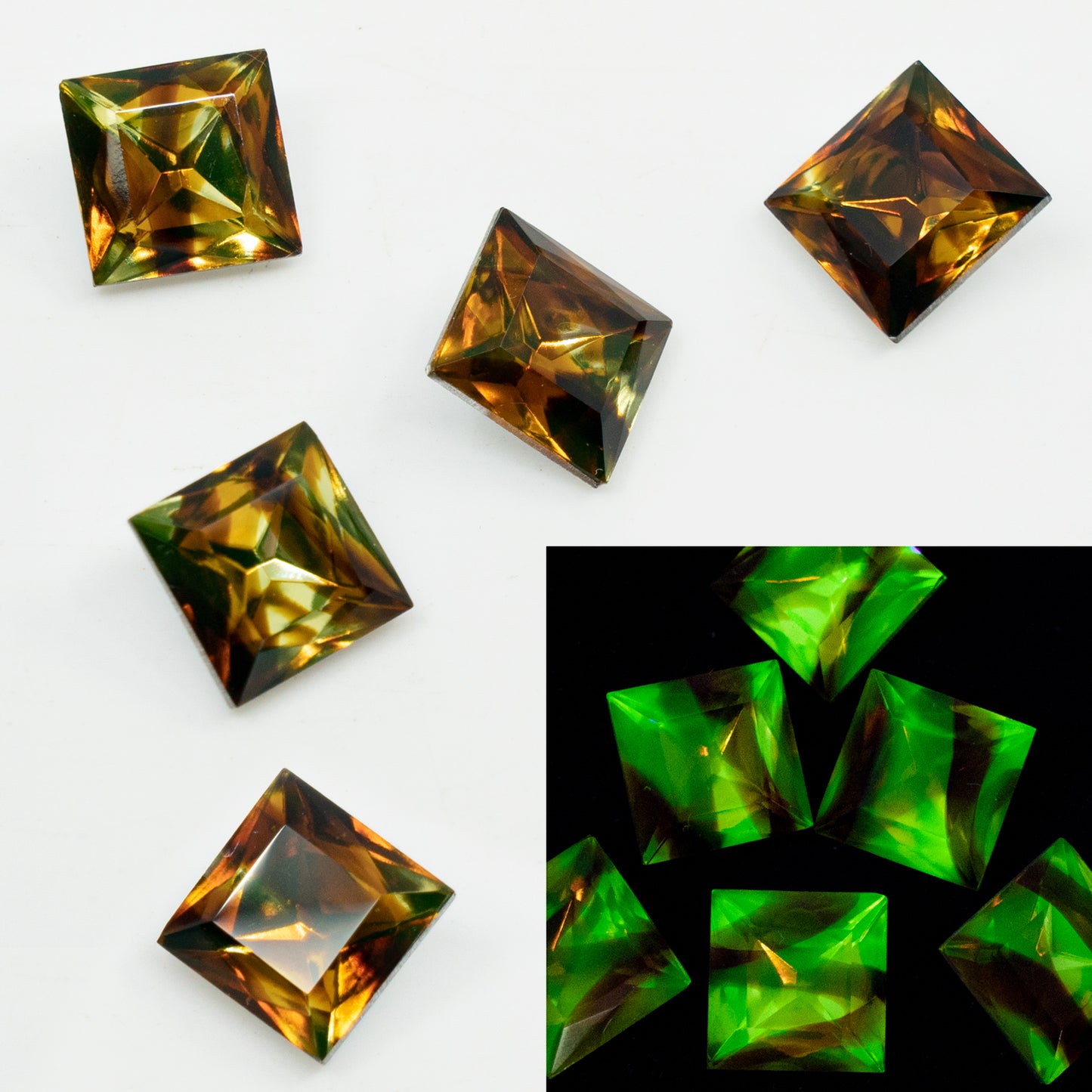 スクエアファセットポイントバック（ダブレット）クリスタルガラスストーン、イエロートパーズツイスト（80130-10122）、チェコ共和国