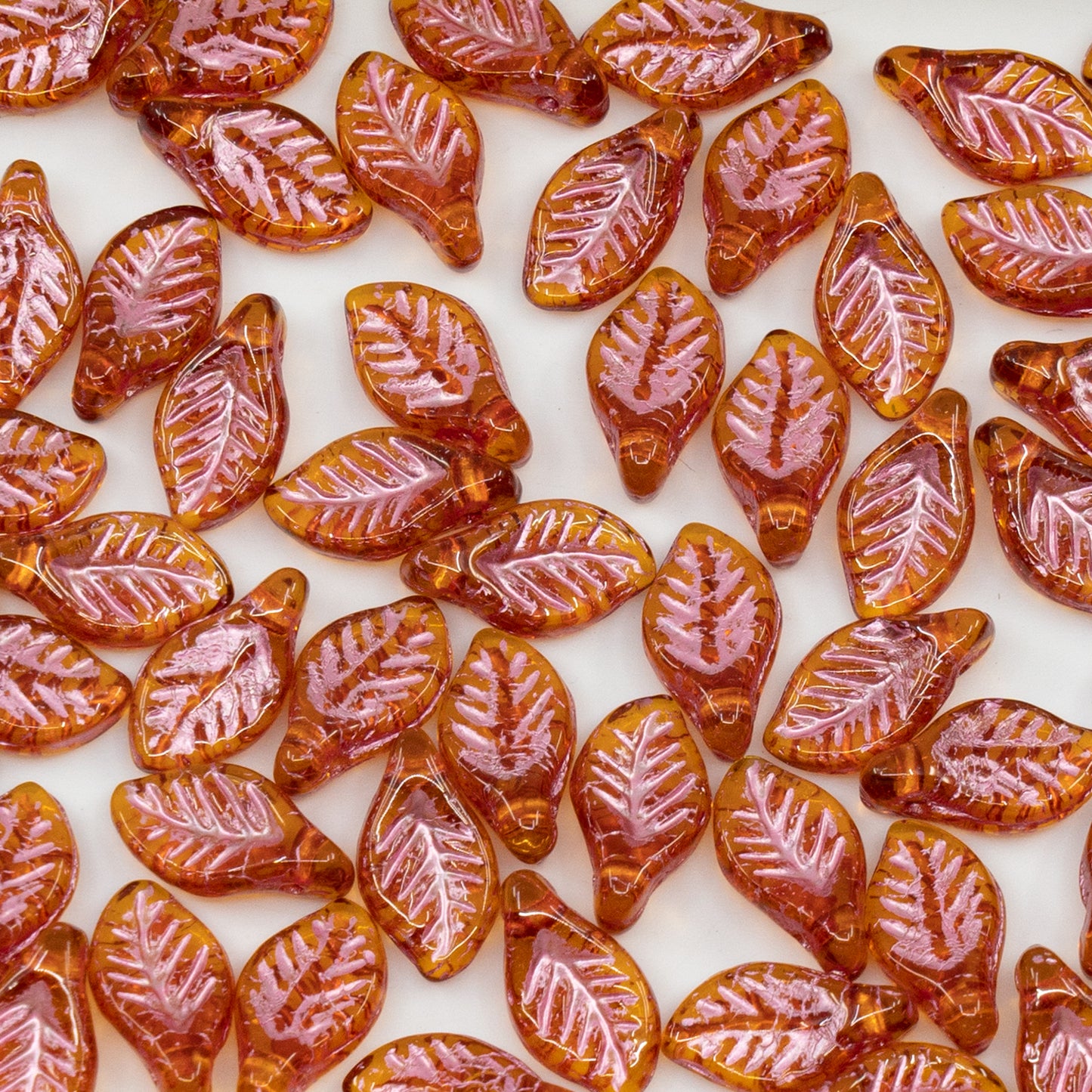 OUTLET 250g/50g Bay Leaf Beads, 6 x 12 mm, Transparent Brown Pink Lined (10090-54321), Glass, Czech Republic