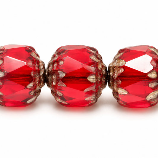 Cathedral Faceted Fire Polished Beads, Light Siam Stain Strong (90070-86805), Glass, Czech Republic