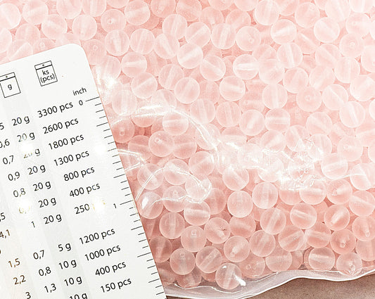 OUTLET 250g Round Pressed Druck Beads , 6 x 6 mm, Transparent Pink Matte (70100-84110), Glass, Czech Republic