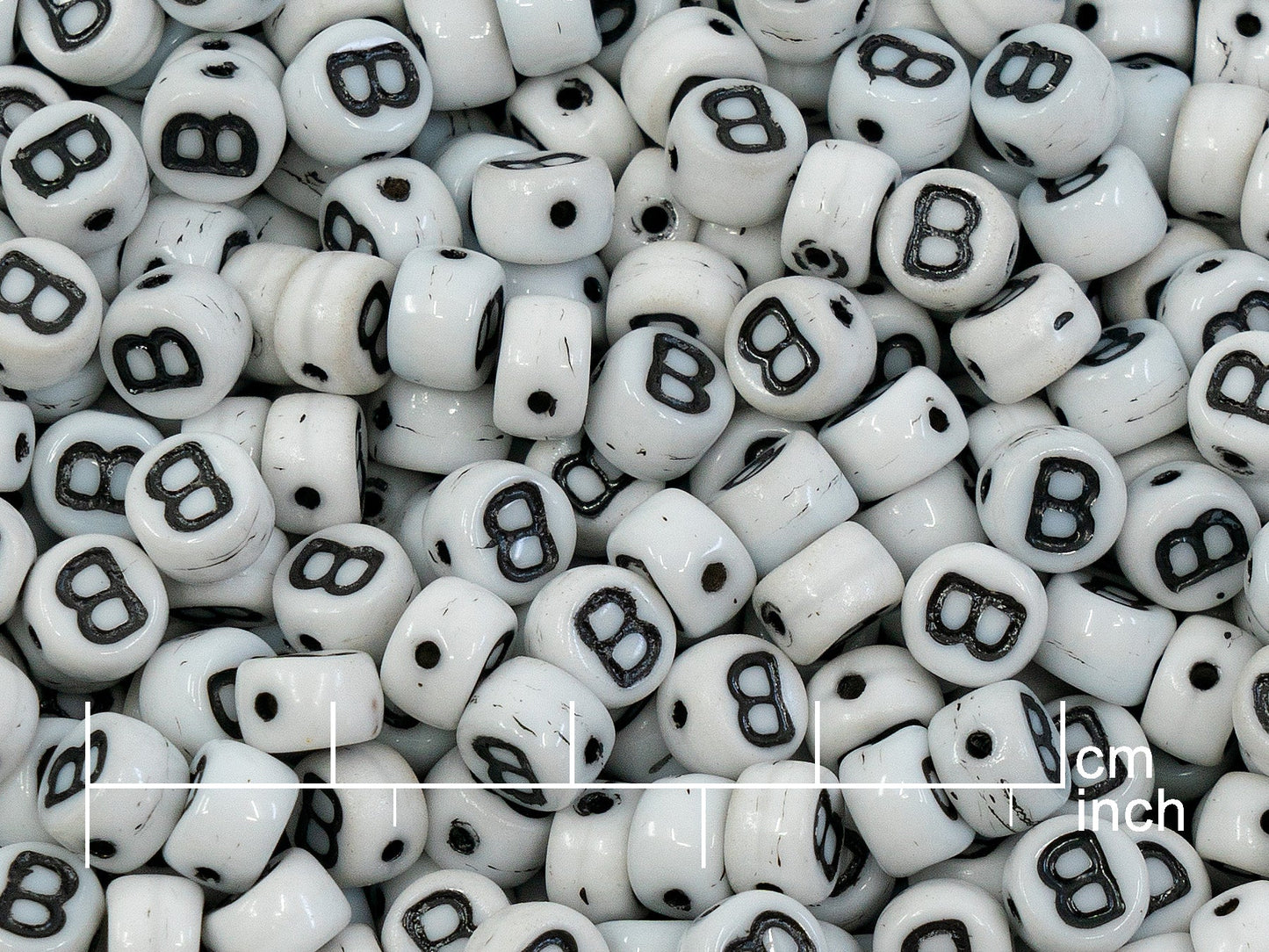 OUTLET 250g Pressed Czech Glass Letter Number Beads, 6 x 6 mm, (b), White Black Lined, Glass, Czech Republic