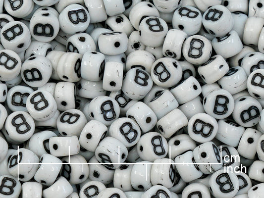 OUTLET 250g Pressed Czech Glass Letter Number Beads, 6 x 6 mm, (b), White Black Lined, Glass, Czech Republic