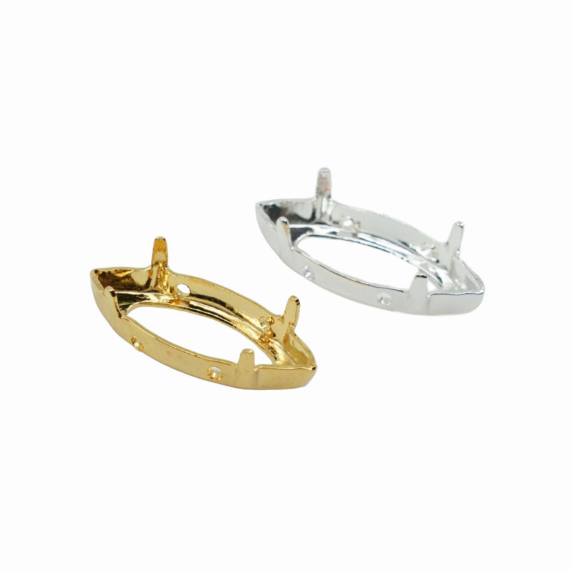 Navette Metal Settings with Prongs for Stone Glass Crystals with Pendant Loop - Different colors and Sizes