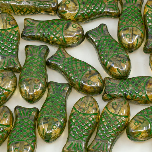 OUTLET 250克中号鱼形珠，20 x 7毫米，水晶染色，带光泽蓝色 40752 (00030-65431-40752)，玻璃，捷克共和国