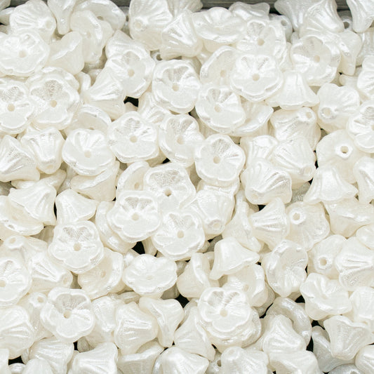 OUTLET 250g/50g Bell Flower Cup Beads, 7 x 5 mm, White Pearl White (02010-25001), Glass, Czech Republic