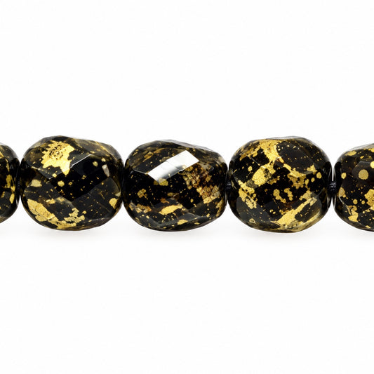 Shutter Cut Faceted Fire Polish Beads, Black 47901 (23980-47901), Glass, Czech Republic