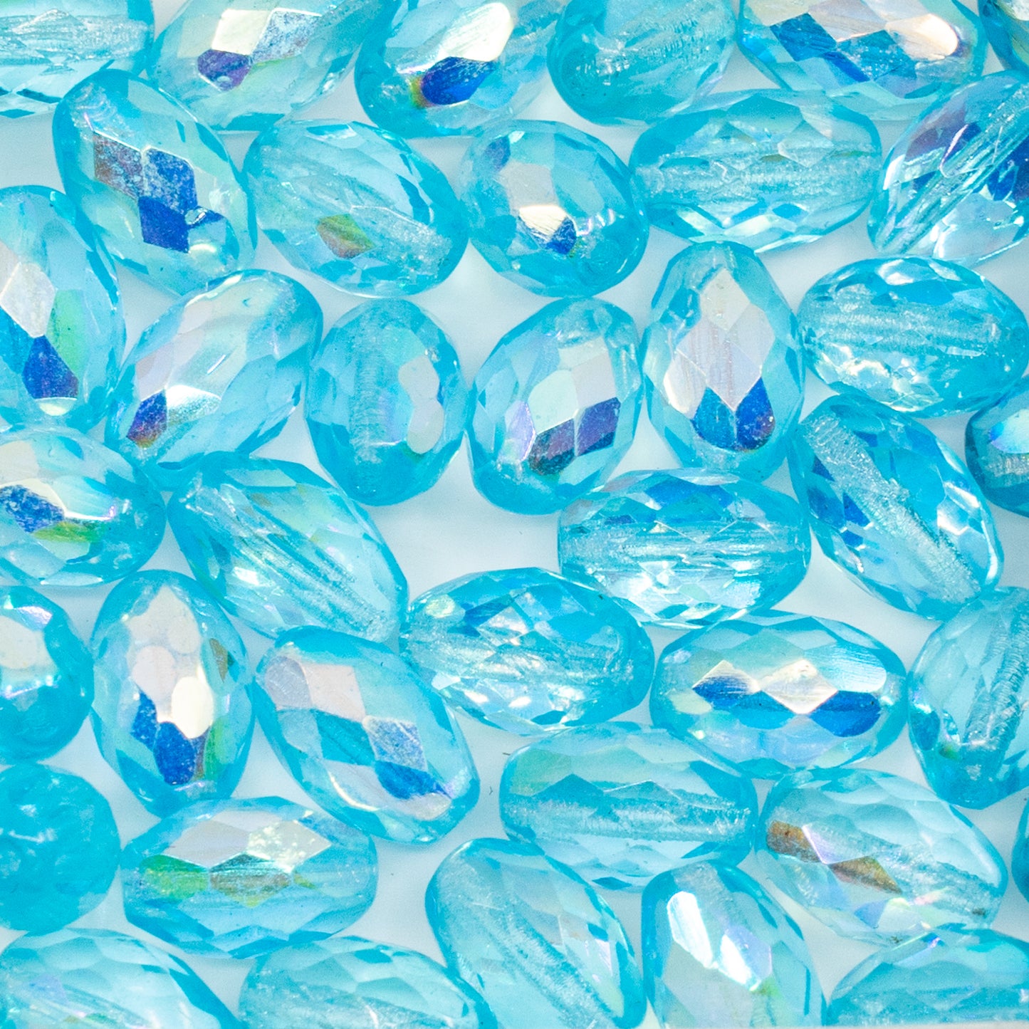 アウトレット 10グラム オーバルファセットビーズ、12 x 8 mm、透明アクアAb（60000-28701）、ガラス、チェコ共和国