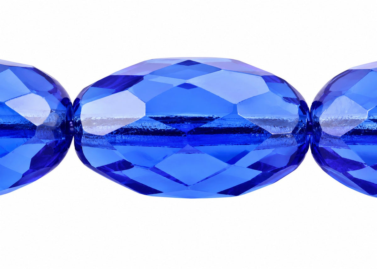 Oval Faceted Beads, Transparent Blue (30060), Glass, Czech Republic