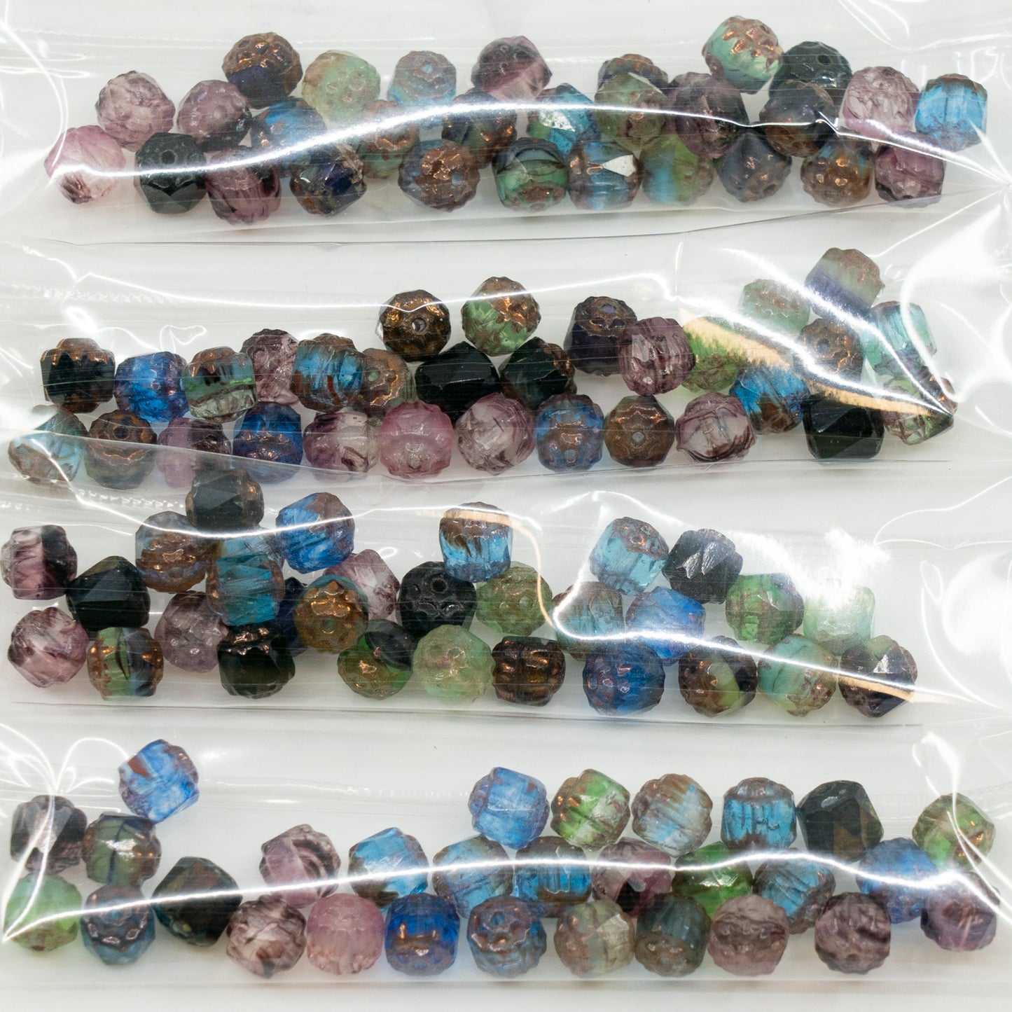 OUTLET 10 grams Faceted Fire Polished Lanthern Cathedral Beads, 6 x 6 mm, Mixed Colors (mix), Glass, Czech Republic