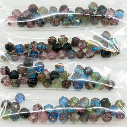 OUTLET 10 grams Faceted Fire Polished Lanthern Cathedral Beads, 6 x 6 mm, Mixed Colors (mix), Glass, Czech Republic