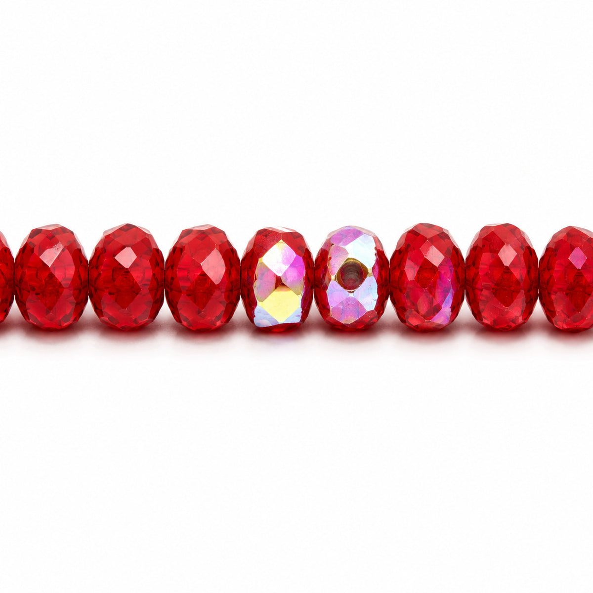 Special Cut Faceted Fire Polished Beads, Opaque Red Ab (93200-28701), Glass, Czech Republic