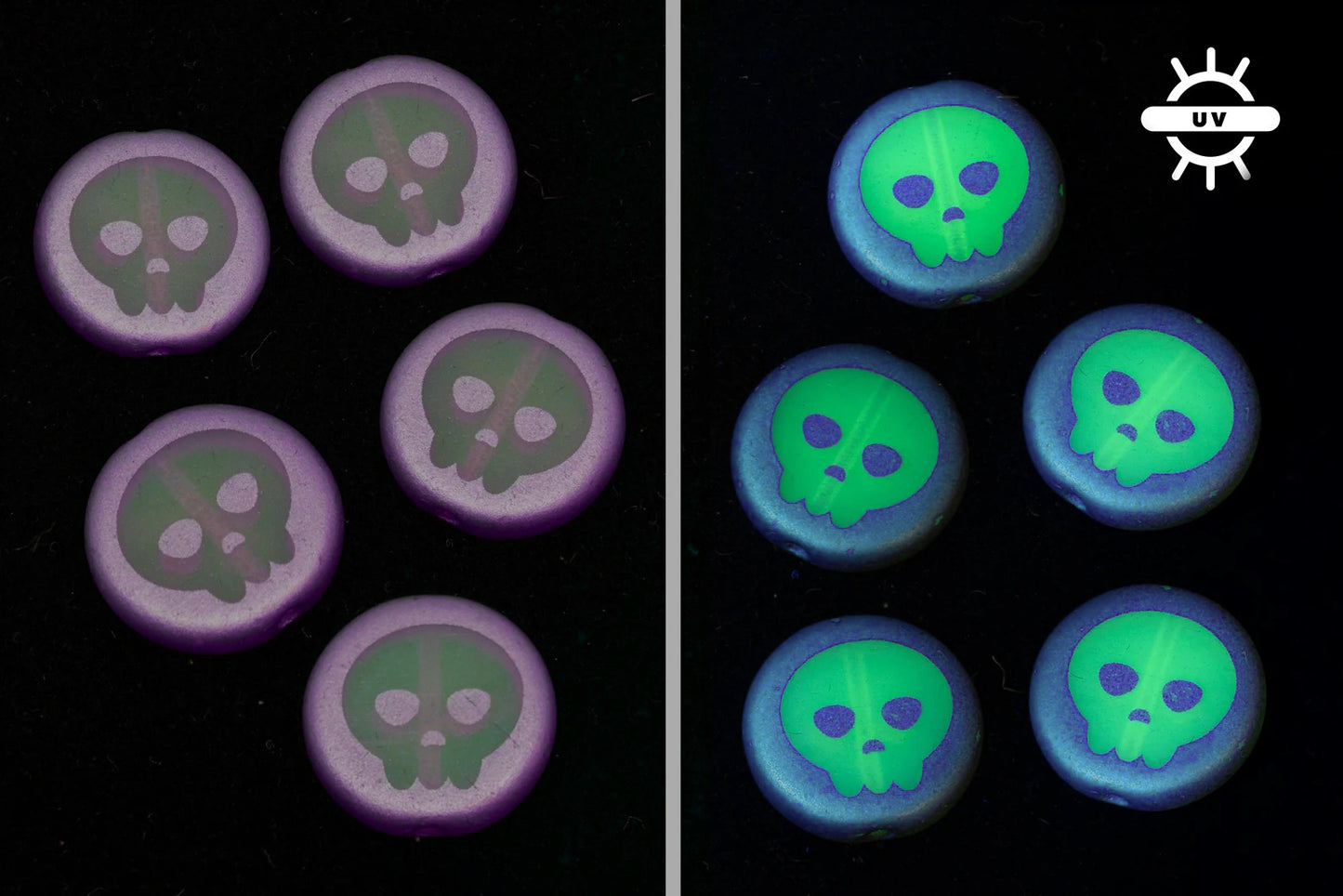 OUTLET 5 grams Coin Beads, 14 x 14 mm, 81000 Purple Fresca Skull (81000-purple-FRESCA-skull), Glass, Czech Republic