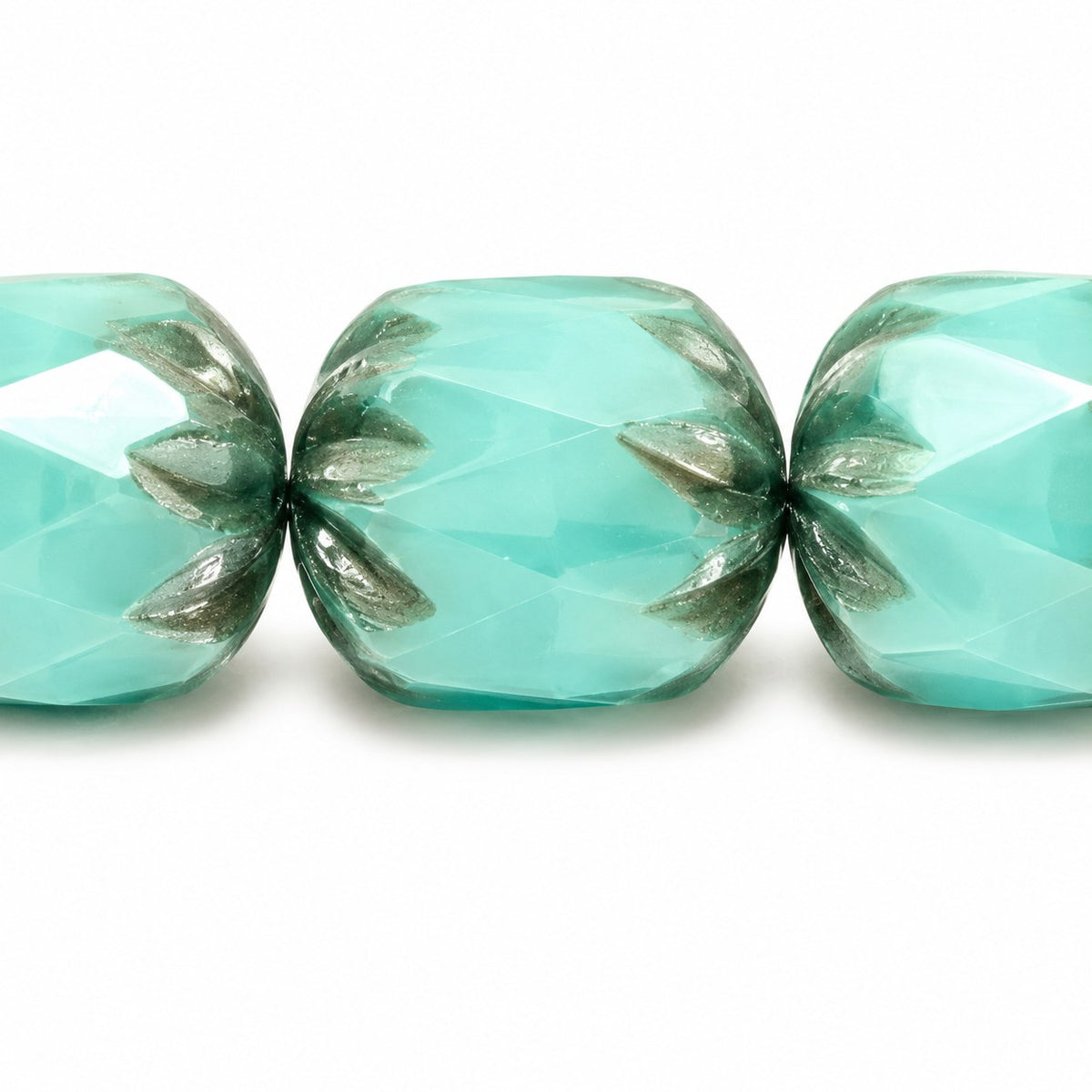Faceted Fire Polished Beads Special Cut, Turquise Platin (63120-13702), Glass, Czech Republic