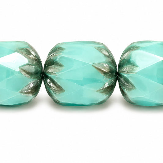 Faceted Fire Polished Beads Special Cut, Turquise Platin (63120-13702), Glass, Czech Republic