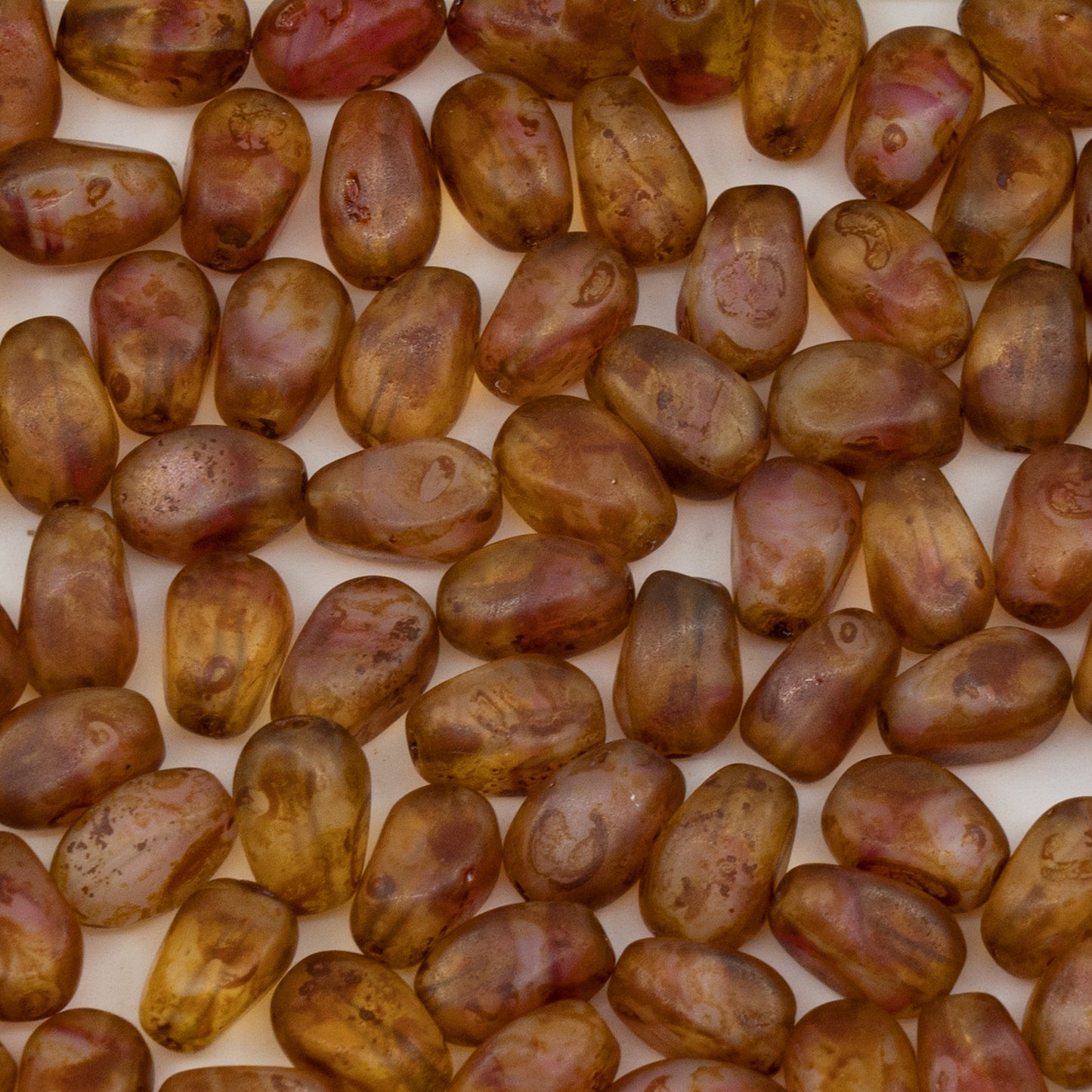 OUTLET 250g/50g Shaped Oval Beads, 6.5 x 5 mm, Mix Crystal White Pink Matte Travertin (75014-84110-86800), Glass, Czech Republic