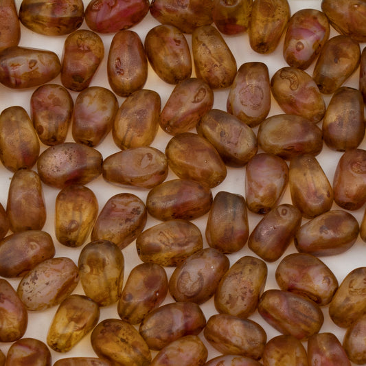 OUTLET 250g/50g Shaped Oval Beads, 6.5 x 5 mm, Mix Crystal White Pink Matte Travertin (75014-84110-86800), Glass, Czech Republic