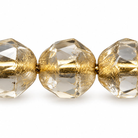 Special Cut Faceted Fire Polished Beads. Smashed, Crystal 84510 Gold Lined (00030-84510-54202), Glass, Czech Republic