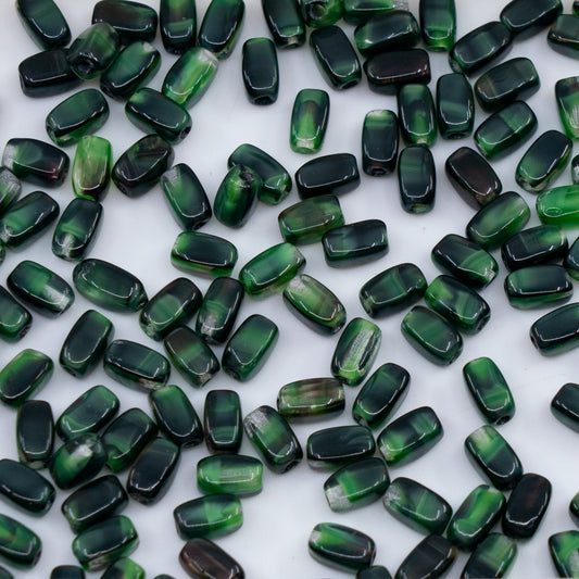 OUTLET 250g/50g Rectangle Bar Beads, 6 x 3 mm, Silk Dark Green (26501), Glass, Czech Republic