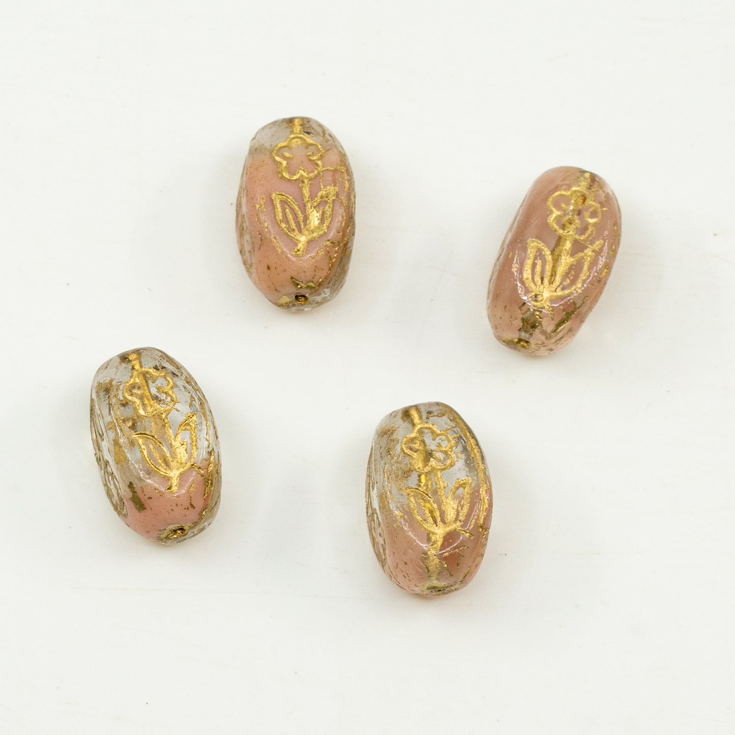 奥特莱斯 10克 长方形花朵珠，18 x 7毫米，不透明水晶粉红金衬里 (00030-73010-54302)，玻璃，捷克共和国