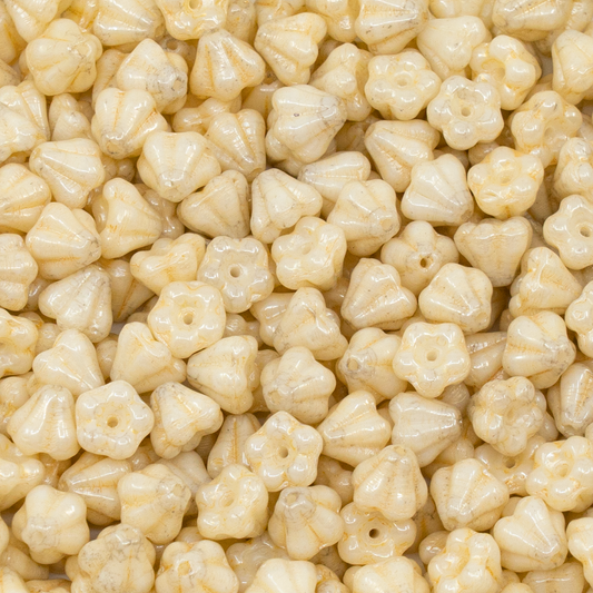 OUTLET 250g Bell Flower Beads, 4 x 6 mm, White Luster Yellow Full Coated (02010-14483), Glass, Czech Republic