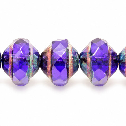 Faceted Special Cut Beads Ufo, Transparent Blue Stain Strong (30090-86805), Glass, Czech Republic