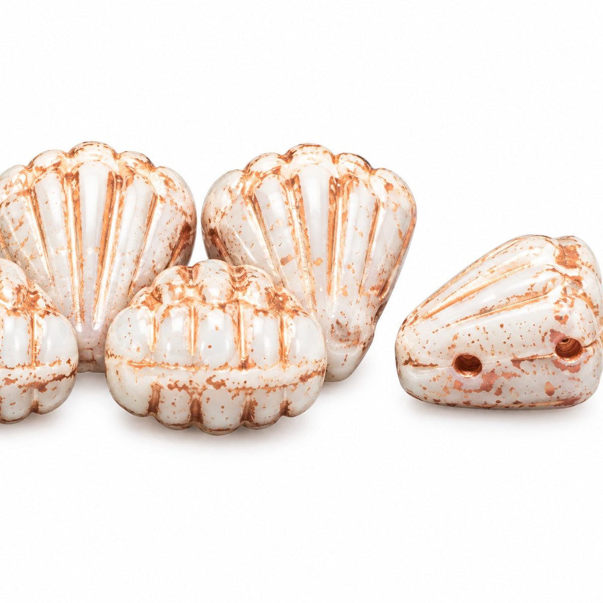 Flower Beads, Chalk White Copper Lined (03000-54307), Glass, Czech Republic