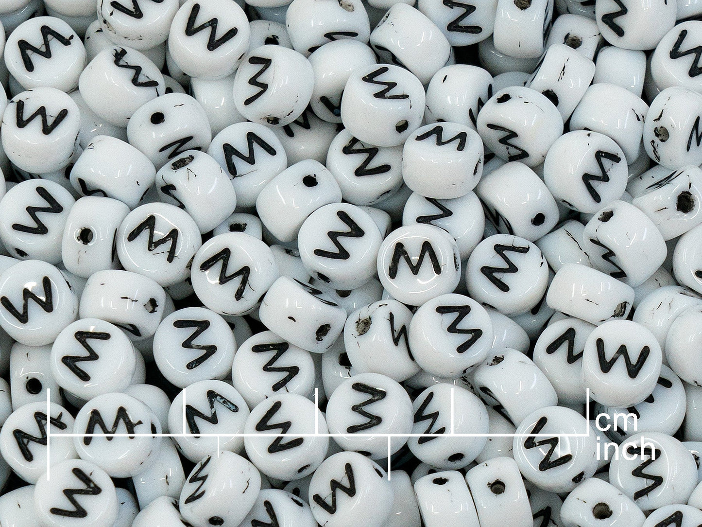 OUTLET 250g Pressed Czech Glass Letter Number Beads, 6 x 6 mm, (w), White Black Lined, Glass, Czech Republic