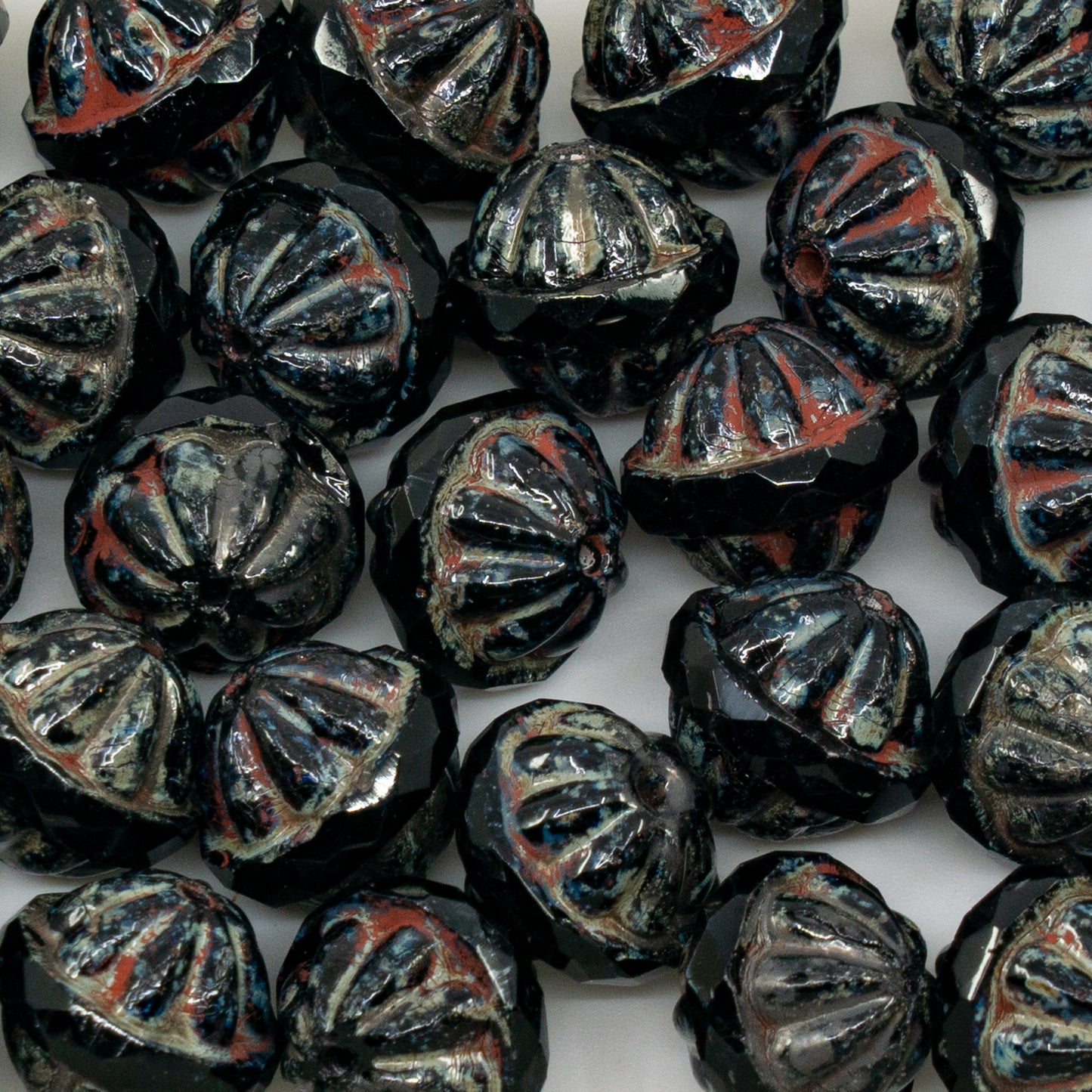 アウトレット 10グラム ファセットスペシャルカットビーズ、12 x 14 mm、ブラックステインストロング（23980-86805）、ガラス、チェコ共和国