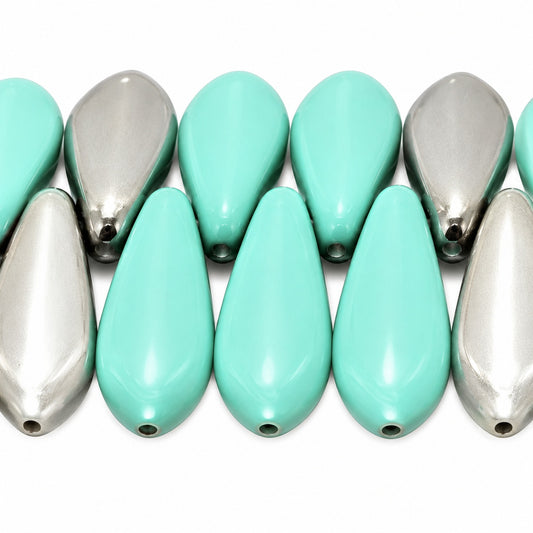 Dagger Beads, Turquoise Chrom (63130-27401), Glass, Czech Republic