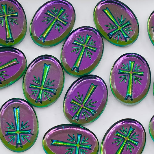 OUTLET 1 pcs Glass Crystal Stone VINTAGE, 18 x 13 mm, Flat Back Purple Cross (flat-back-purple-cross), Glass, Czech Republic