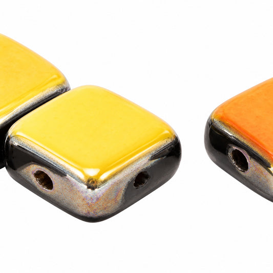 2-Hole Tile Beads, Black Volcano (23980-28001), Glass, Czech Republic