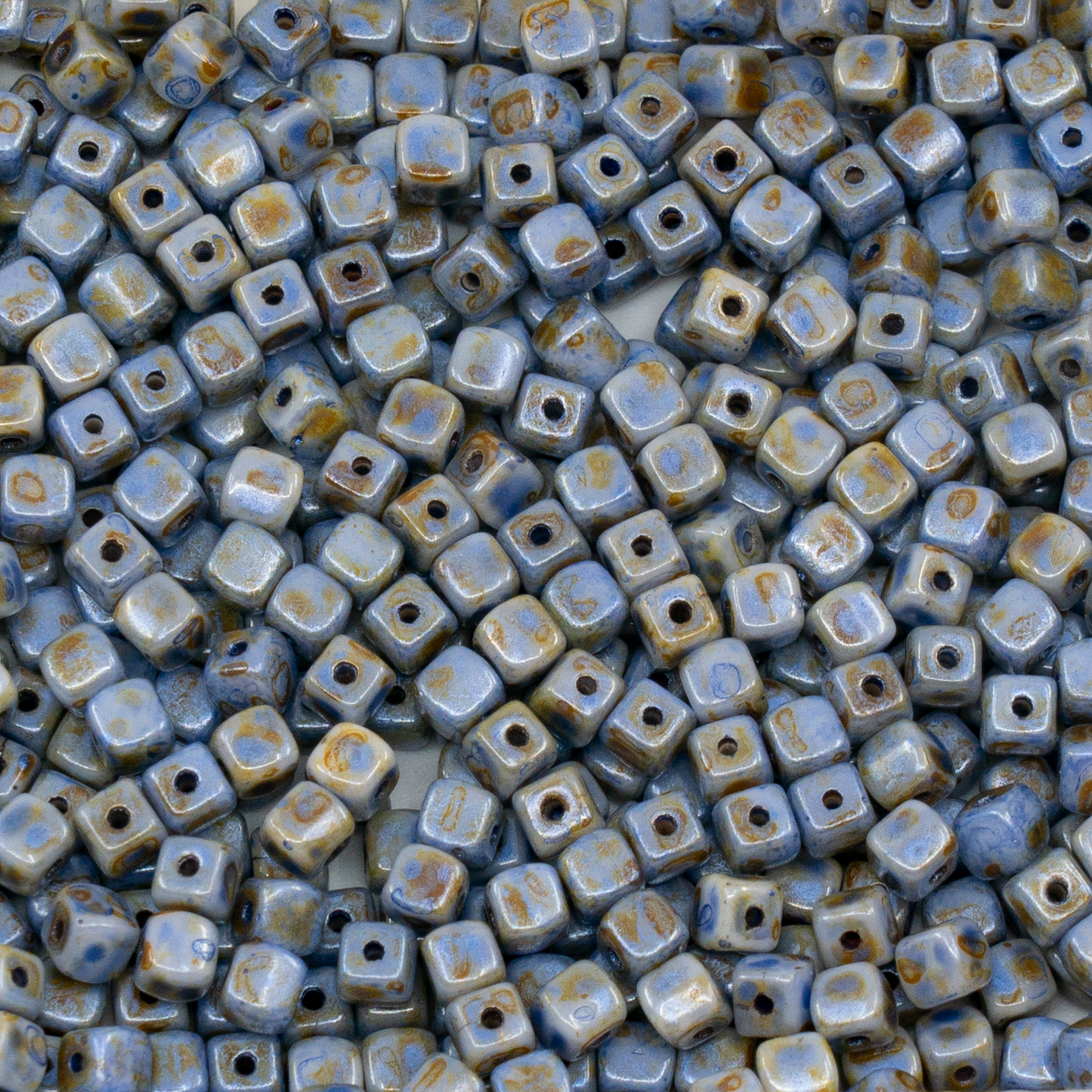 OUTLET 250g Cube Beads, 4 x 4 mm, White Green Luster Spotted (02010-65325), Glass, Czech Republic