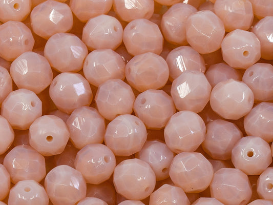 OUTLET 10 grams Faceted Round Fire Polished Beads, 8 x 8 mm, Opal Pink (71100), Glass, Czech Republic