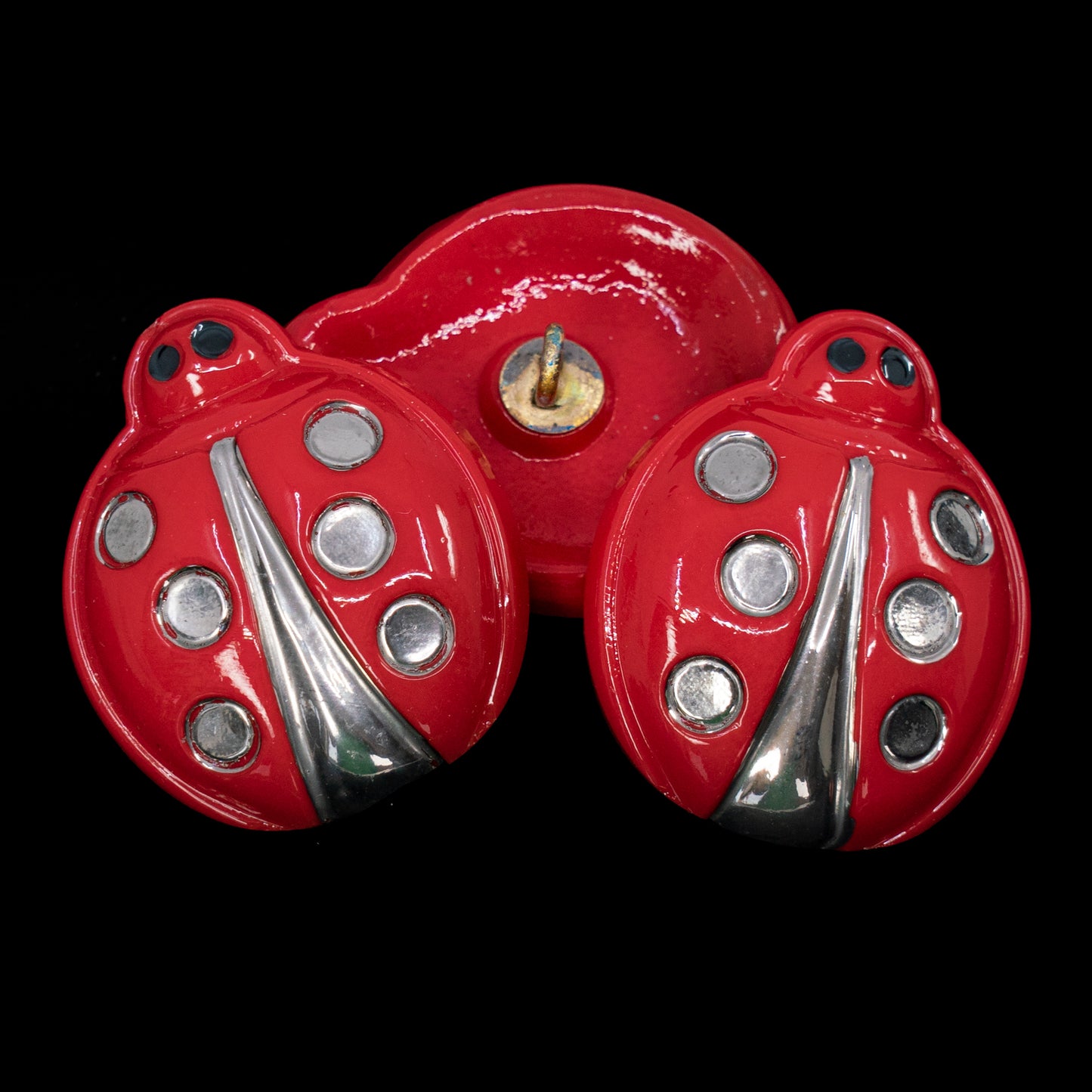 OUTLET 1 pcs Czech Glass Handmade Button, s12 x 27 mm, Silver Red Ladybird (silver-red-ladyb), Glass, Czech Republic