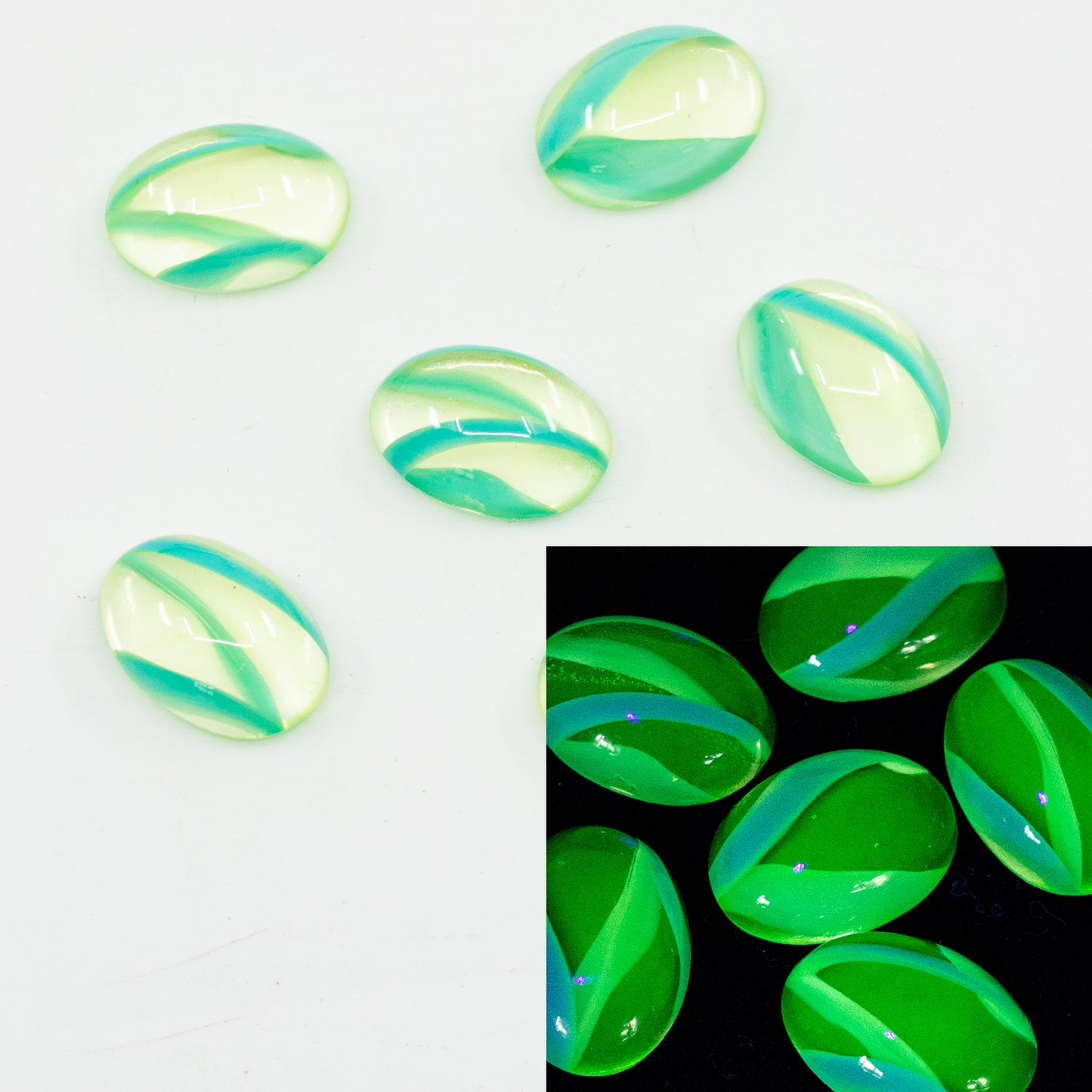 Oval Cabochons Flat Back Crystal Glass Stone, Yellow Turquoise Twisted (80130-63122), Czech Republic
