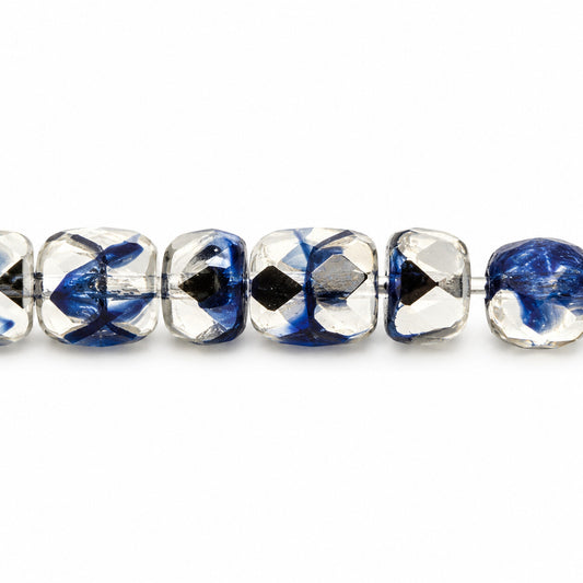 Faceted Special Cut Beads Rondelle, Cobalt Crystal Silver Half Coating (30050-27001), Glass, Czech Republic