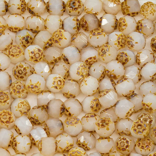 アウトレット 250g ファセットビーズ カテドラル、6 x 6 mm、ホワイトトラバーチン (00030-81800)、ガラス、チェコ共和国