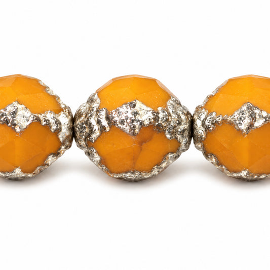 Wasp Special Cut Faceted Fire Polished Beads, Yellow Beige Antique Silver Patina (13740-81002), Glass, Czech Republic