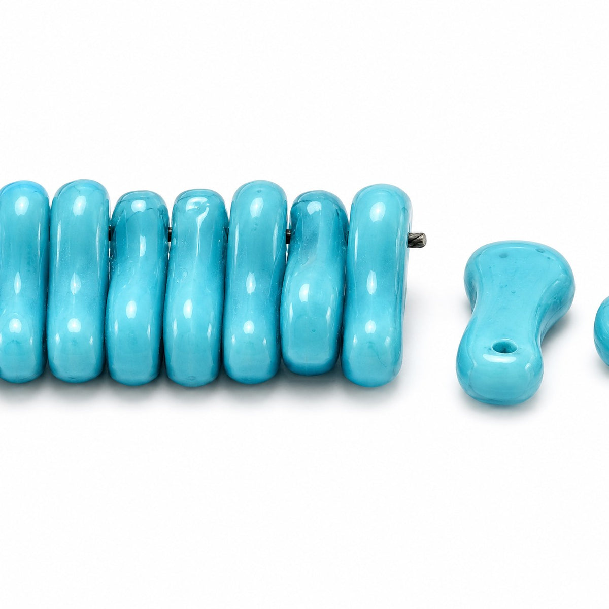 2-Hole Pressed Beads, Turquoise Blue (63030), Glass, Czech Republic