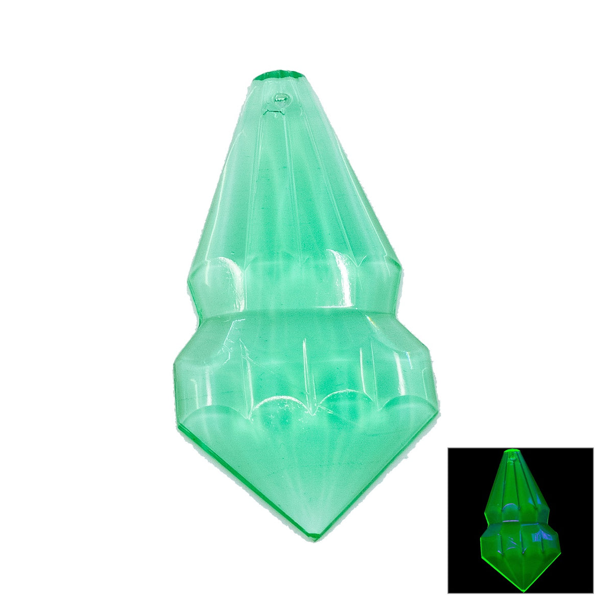 1 pc Uranium Chandelier Trimming Bell Prism Pendant (approx. 64x33mm), Light Green, Hand Cut and Polished Glass, Czech Republic, OUTLET
