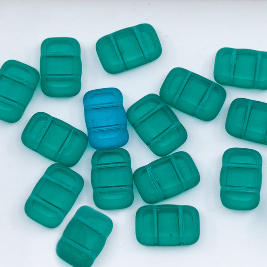 OUTLET 10 grams Table Cut Rectangle Beads With 2Holes, 12 x 8 mm, Transparent Green Emerald Matte (50720-84100), Glass, Czech Republic