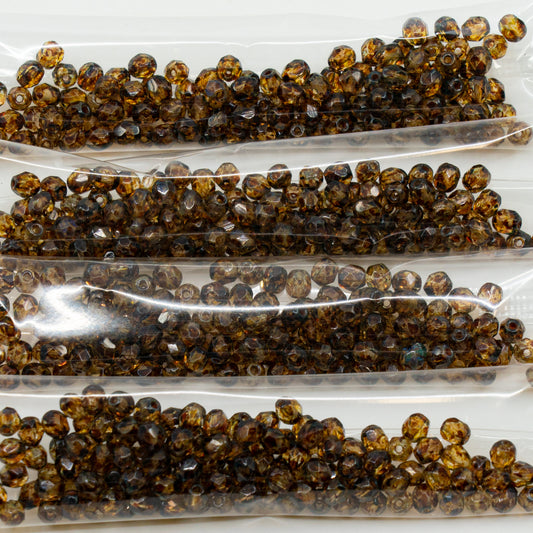 OUTLET 10 grams Faceted Round Fire Polished Beads, 4 x 4 mm, 30031 Travertin (30031-86800), Glass, Czech Republic