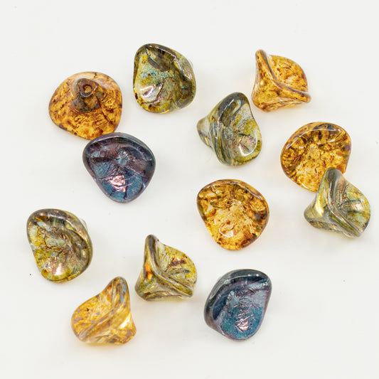 OUTLET 10 grams Daylily Flower Beads, 10 x 12 mm, Crystal Mixed Colors Luster (00030-mix-luster), Glass, Czech Republic