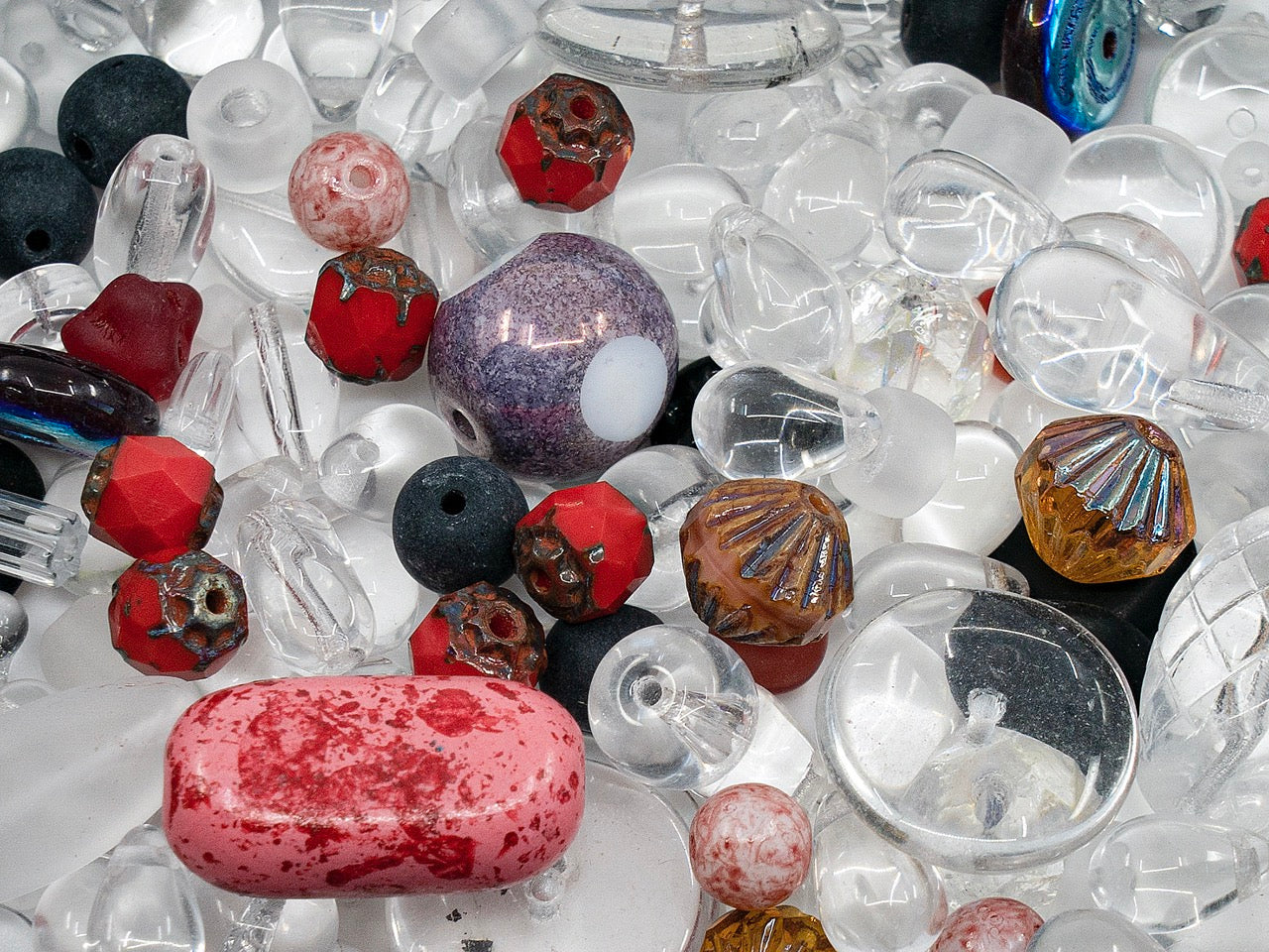 OUTLET Mix Of Unique Czech Bohemia Glass Pressed Beads,  mm, Glass, Czech Republic