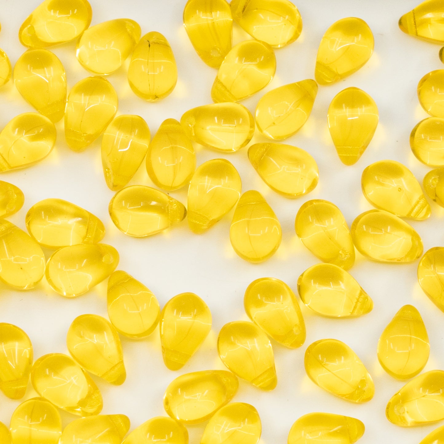 OUTLET 250g/50g Drop Beads, 6 x 9 mm, Transparent Yellow (80020), Glass, Czech Republic