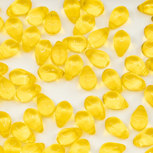OUTLET 250g/50g Drop Beads, 6 x 9 mm, Transparent Yellow (80020), Glass, Czech Republic