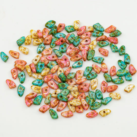 奥特莱斯 10 克牙压珠，6 x 6 毫米，白色混合色（02010-mix），玻璃，捷克共和国