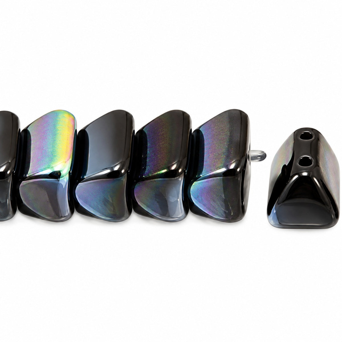 Roof 2-Hole Beads, Black 98539 (23980-98539), Glass, Czech Republic