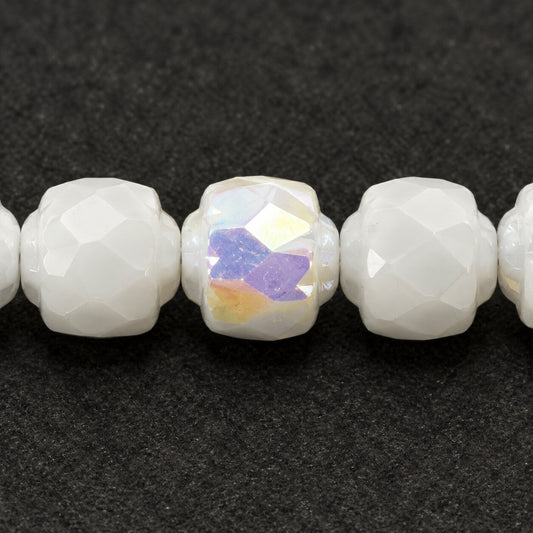 Cathedral Faceted Fire Polished Beads Special Cut, Chalk White Ab (03000-28701), Glass, Czech Republic