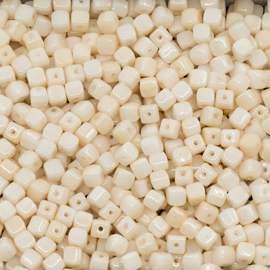 OUTLET 250g Cube Beads, 4 x 4 mm, White Luster Brown Full Coated (02010-14413), Glass, Czech Republic